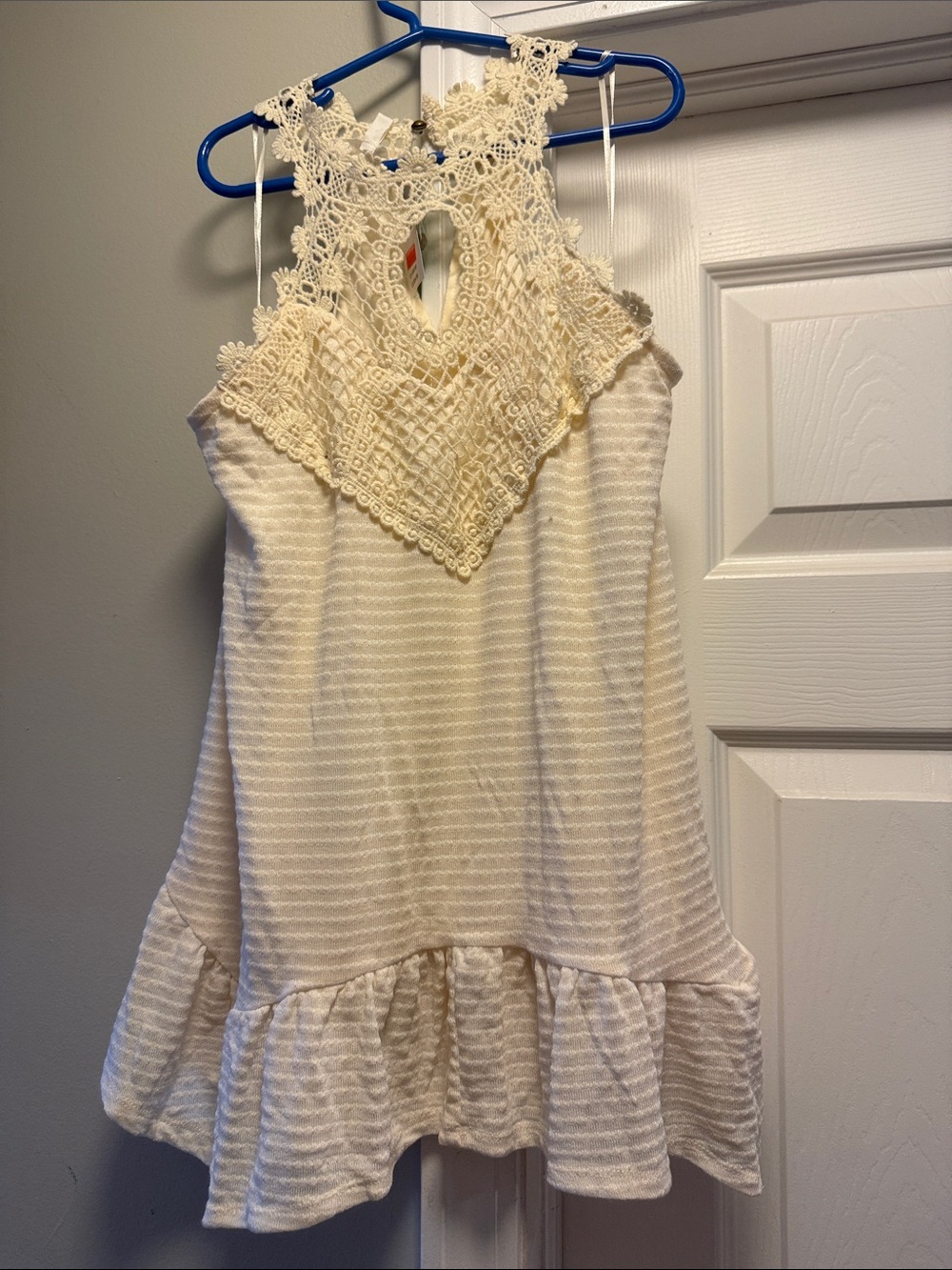 Maurices Cream Crochet Yoke Ruffle Dress